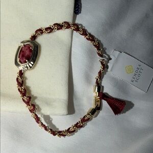Kendra Scott Burgundy Braided Tassel Bracelet with Gold Accents